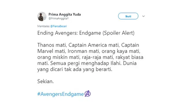 Spoiler Endgame (Sumber: Twitter/PrimaAnggitaY)