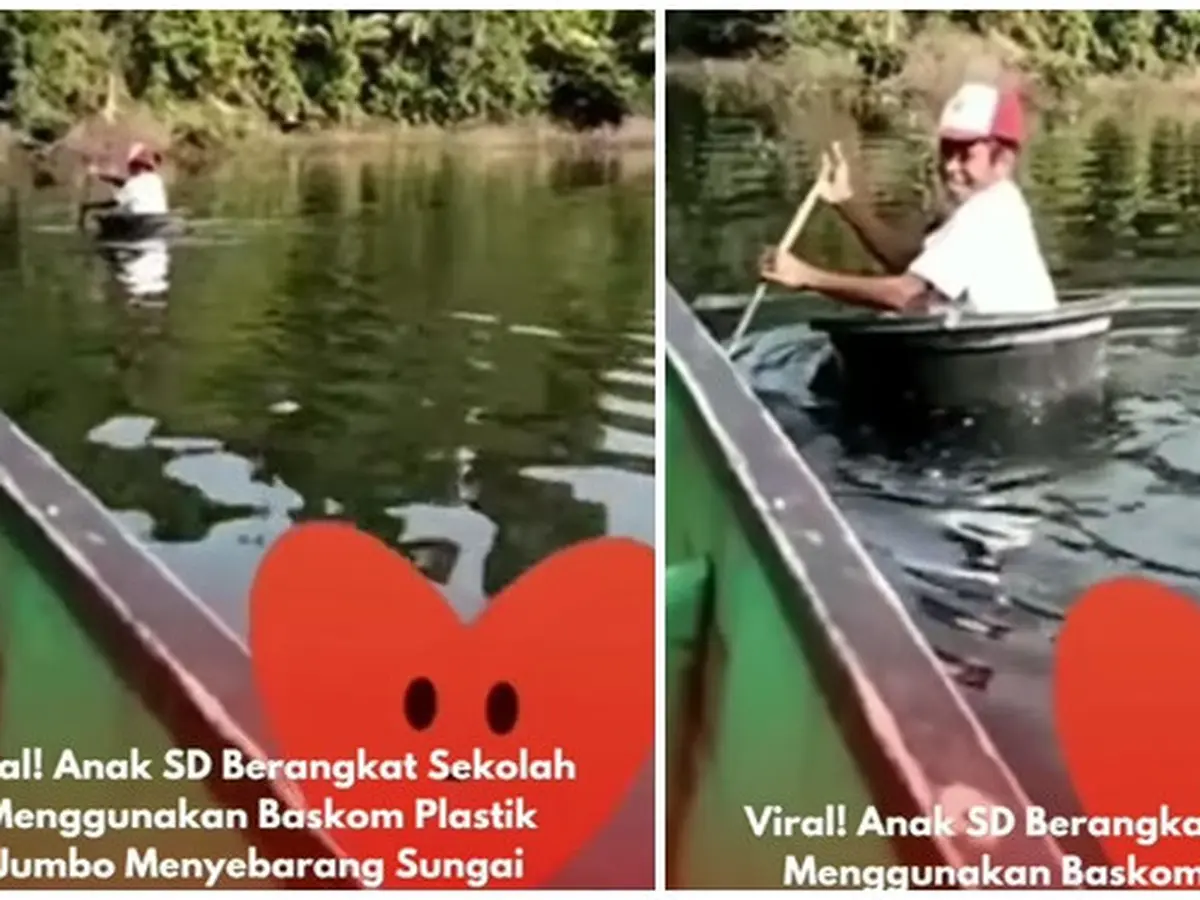 Viral Anak SD di Papua Pergi ke Sekolah Seberangi Sungai Pakai Ember, Bikin  Salut - Hot Liputan6.com