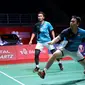 Aksi ganda putra Indonesia, Mohammad Ahsan/Hendra Setiawan, pada perempat final Malaysia Masters 2020, Jumat (10/1/2020). (PBSI)