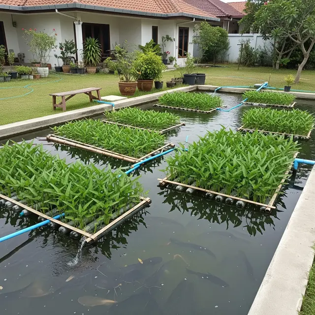 Cara Menggabungkan Kolam Lele dan Kebun Kangkung di Halaman Rumah (AI)