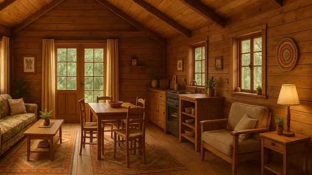 Model Rumah Kampung dengan Interior Kayu/Ilustrasi gambar oleh AI