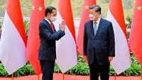 Presiden Joko Widodo atau Jokowi melakukan pertemuan bilateral dengan Presiden China Xi Jinping di Villa 14, Diaoyutai State Guesthouse Beijing.