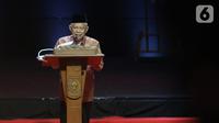 Wapres Ma'ruf Amin memberikan pidato sekaligus menutup Rakornas Indonesia Maju antara Pemerintah Pusat dan Forum Koordinasi Pimpinan Daerah di Bogor, Jawa Barat, Rabu (13/11/2019). Kegiatan tersebut untuk mensinergikan program-program pemerintah pusat dengan daerah. (Liputan6.com/Herman Zakharia)
