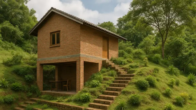 Rumah Sederhana dengan Pondasi Tinggi yang Asri (Foto: ChatGPT)