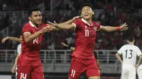 Dendy Sulistyawan mencetak gol untuk Timnas Indonesia melawan Timnas Turkmenistan di Stadion Gelora Bung Tomo (GBT), Surabaya, pada Jumat (8/9/2023). (Bola.com/Aditya Wany).