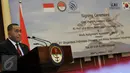Menhan Ryamizard Ryacudu memberi kata sambutan usai penandatanganan kontrak Cost Share Agreement (CSA) untuk pengembangan pesawat tempur KF-X/IF-X antara RI dan Korsel di Jakarta, Kamis (7/1). (Liputan6.com/Johan Tallo)