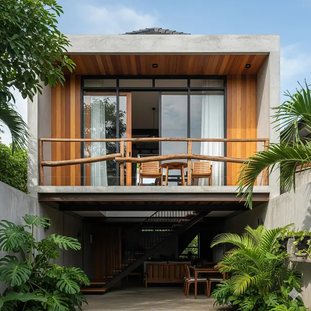 Inspirasi Rumah Gaya Industrial 2 Lantai dengan Balkon. Gemini