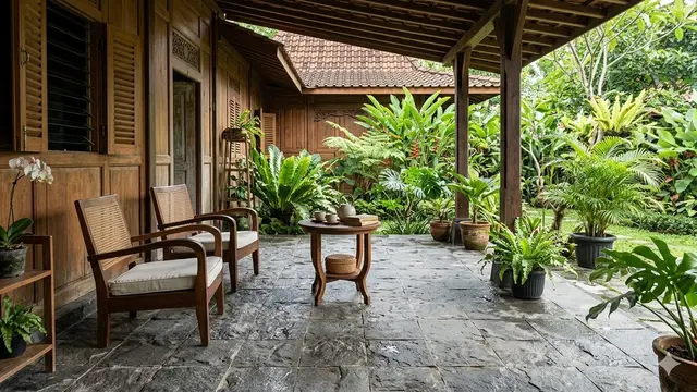 Jenis Lantai Teras Batu Alam yang Tahan Panas (Foto: Gemini AI)