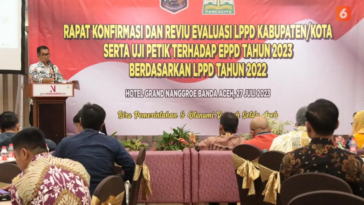 Rapat Konfirmasi dan Reviu Evaluasi LPPD kabupaten/kota, serta uji petik terhadap EPPD tahun 2023, di Hotel Grand Nanggroe Banda Aceh (Liputan6.com/Fauzan)
