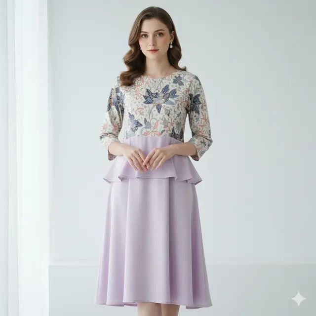 7 Model Dress Batik Kombinasi Kain Polos Warna Pastel yang Anggun, Modern dan Nyaman Dipakai