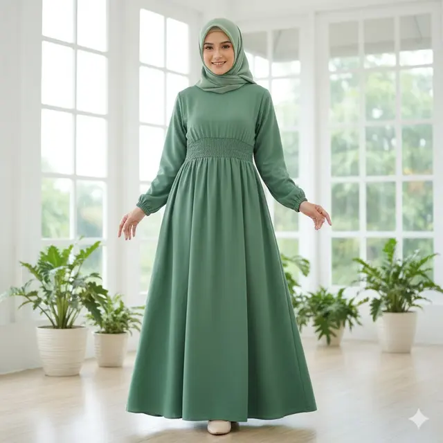 Gamis Flare dengan Detail Kerut atau Tali Pinggang