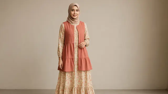 Model Gamis Rompi Depan Modern 2025/Gambar via AI