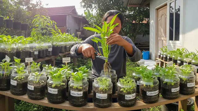 Cara Membuat Kebun Mini dari Toples Kue Bekas