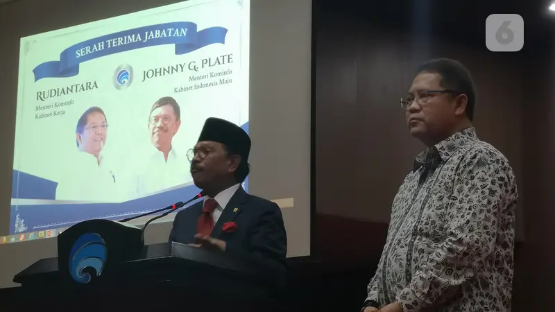 Rudiantara Serahkan Jabatan Menkominfo ke Johnny G. Plate. Liputan6.com/Agustinus Mario Damar