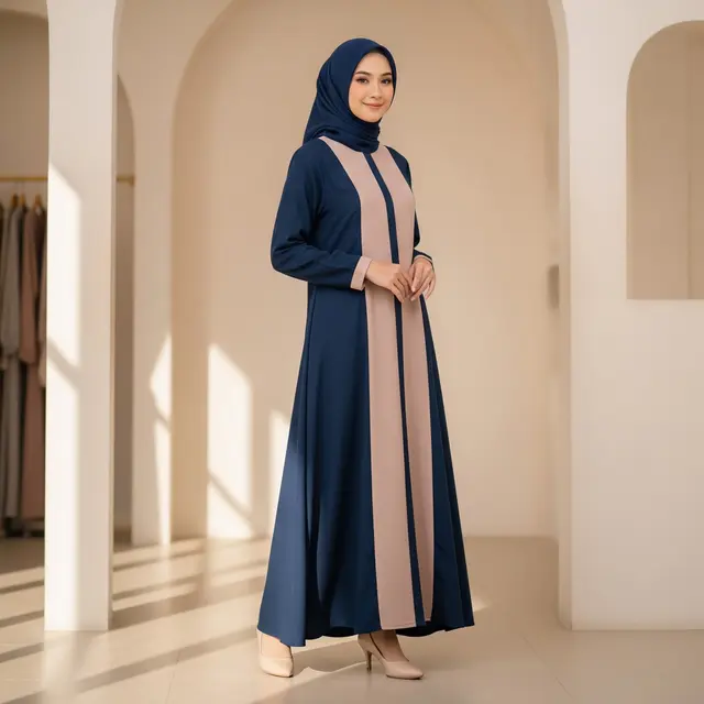 Model Gamis Kombinasi Depan untuk Gaya Muslimah Modern