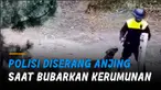 Sang anjing terus menggonggong ke arah seorang polisi huru-hara yang membawanya.