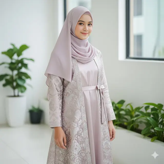 Gamis Brokat Simpel dengan Inner Satin dan Aksen Pita