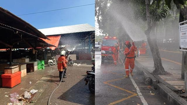 Surabaya Jadi Zona Merah Corona, Ini 6 Potret Penyemprotan Desinfektan