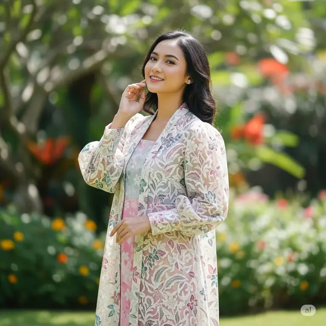Model Dress Batik Lengan Puff Brokat Elegan