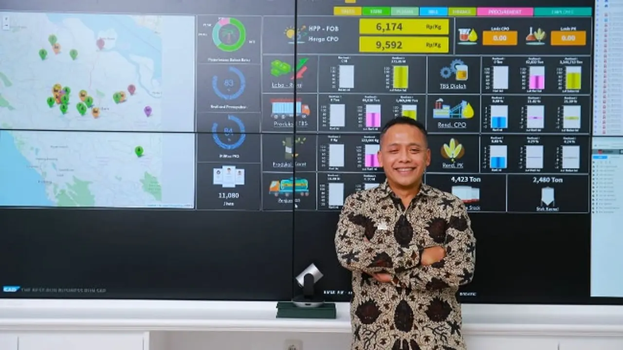 CEO PTPN V Jatmiko Santosa di ruang kontrol kinerja perusahaan.