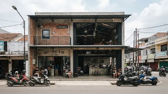 Desain ruko minimalis modern yang fungsional dan hemat biaya untuk usaha model industrial bata ekspos