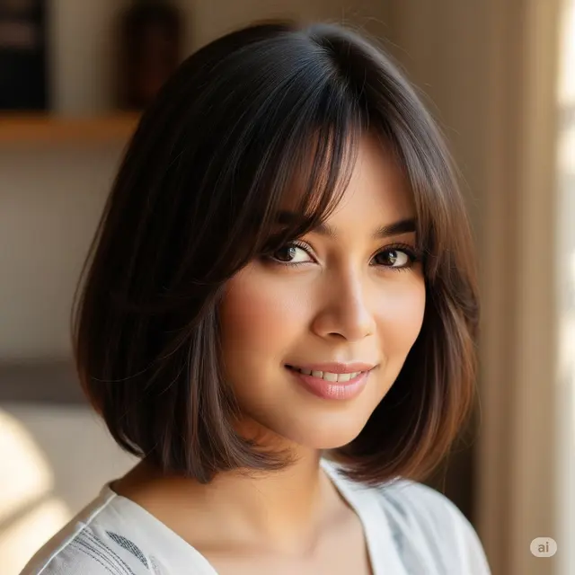 Bob dengan Poni Tirai (Curtain Bangs)