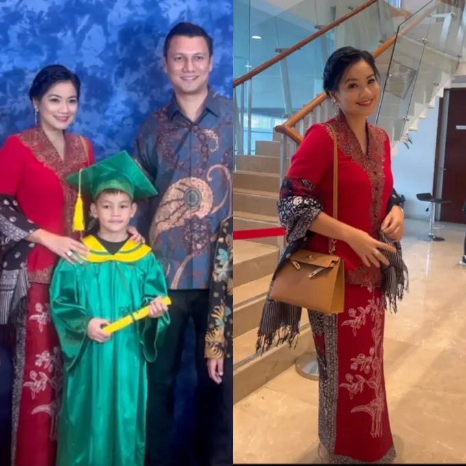 Potret Titi Kamal ketika hadir di wisuda TK putra keduanya