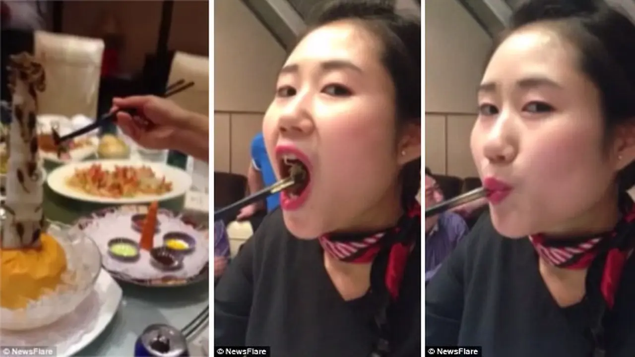Ngeri, Pelayan Cantik Makan Kalajengking Hidup