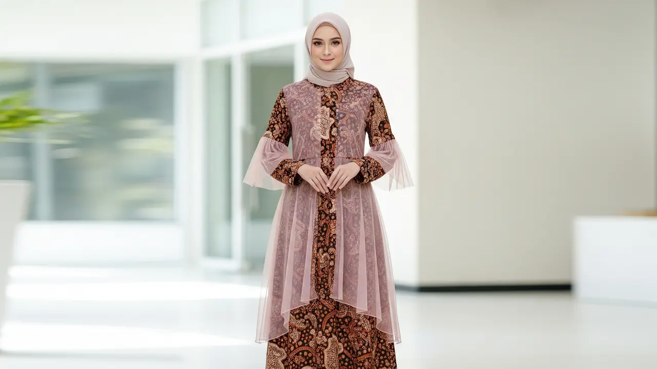 9 Model Gamis Batik Brokat Desain Rapi dan Tidak Ramai