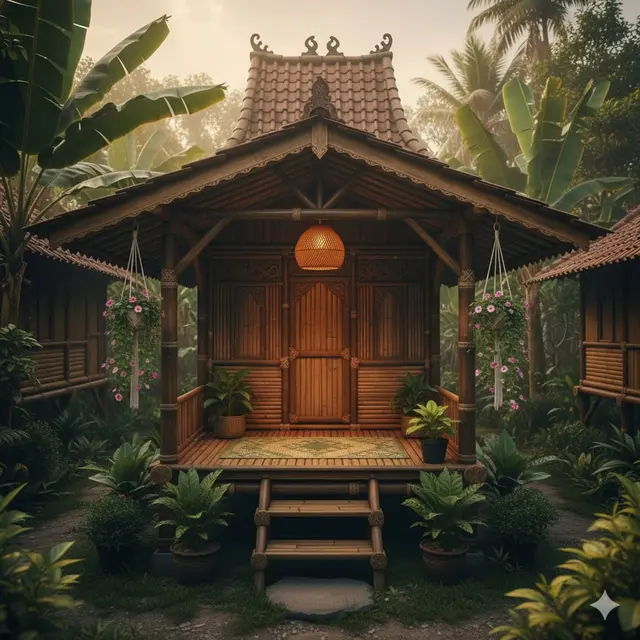 Aksen Tradisional Jawa dengan Bambu (Limasan)