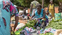 Pedagang menyiapkan barang-barangnya untuk ditukarkan dengan barang lain di pasar barter di Togoville, 24 November 2018. Setiap hari Sabtu di pantai utara Danau Togo, sekitar 65 km timur ibu kota, Lome, berlangsung tradisi pasar barter. (Yanick Folly/AFP)