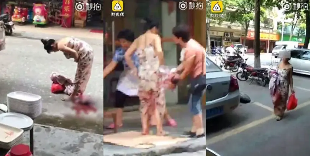 Gambar video wanita melahirkan di sebuah jalanan di China. (Pear Video)