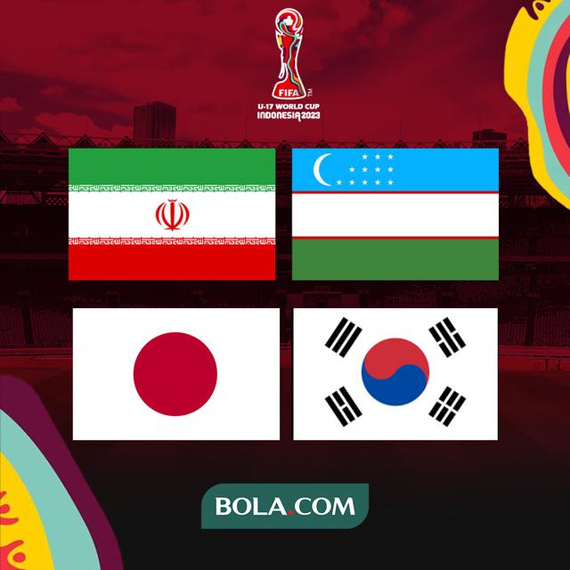 Piala Dunia U-17 - Ilustrasi Bendera Iran, Uzbekistan, Jepang, Korea Selatan