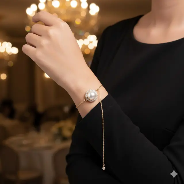 Gelang Rantai Panjang dengan Bandul Mutiara