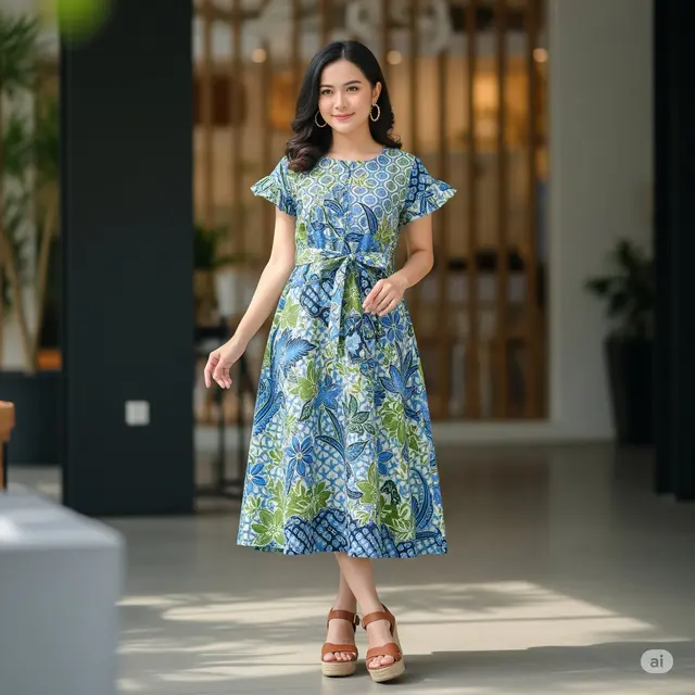 Midi Dress A-Line + Belt Waist