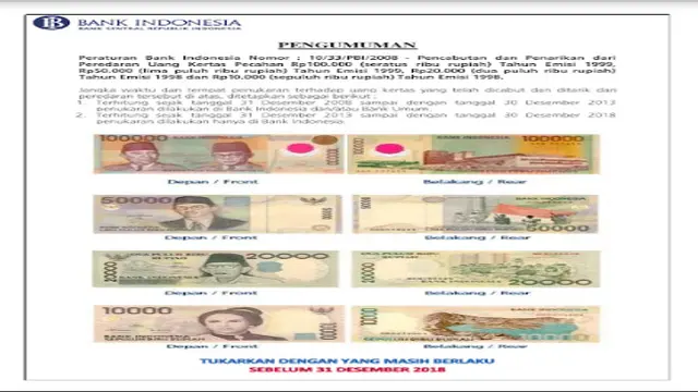 Uang emisi 1998-1999 bakal ditarik