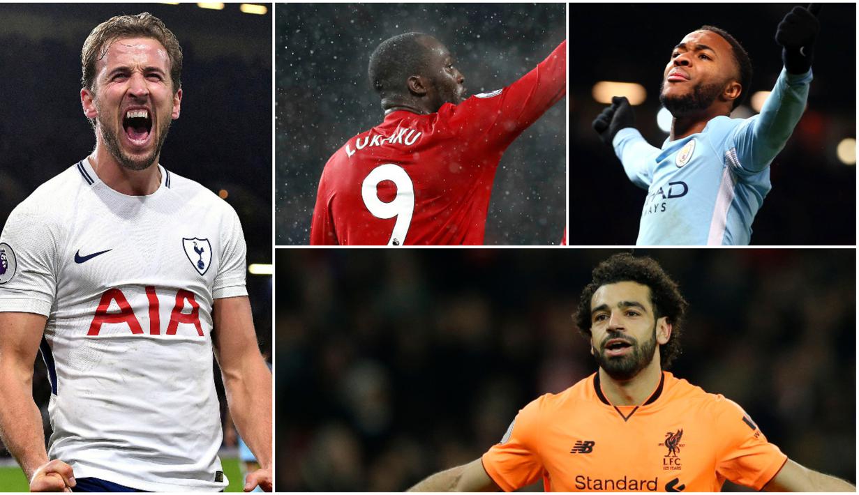 Berikut ini top scorer sementara Premier League musim 2017/2018 hingga pekan ke-19. Hattrick Harry Kane ke gawang Burnley FC membuatnya kembali bersaing dengan Mohamed Salah yang sama-sama mengoleksi 15 gol. (Kolase foto-foto AP dan AFP)