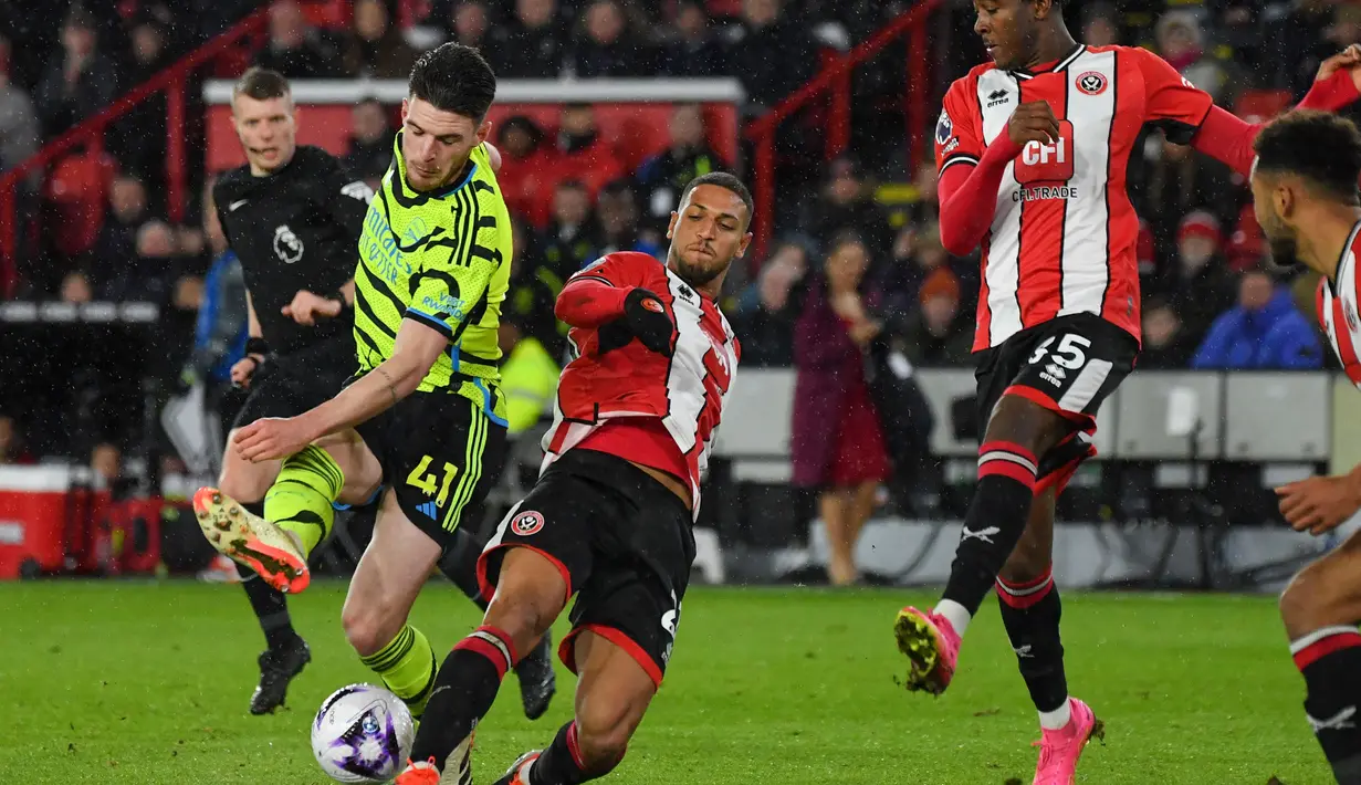 The Gunners sukses membombardir tim tuan rumah, Sheffield United dengan enam gol tanpa balas. (AP Photo/Rui Vieira)