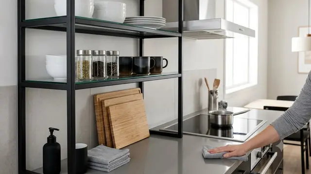 Model Kitchen Set dengan Rak Terbuka yang Mudah Dibersihkan