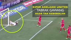 Video peristiwa unik saat Joh Hall kiper Adelaide United, Liga Australia menabrak tiang gawang kala menyelamatkan gawangnya dari kebobolan.