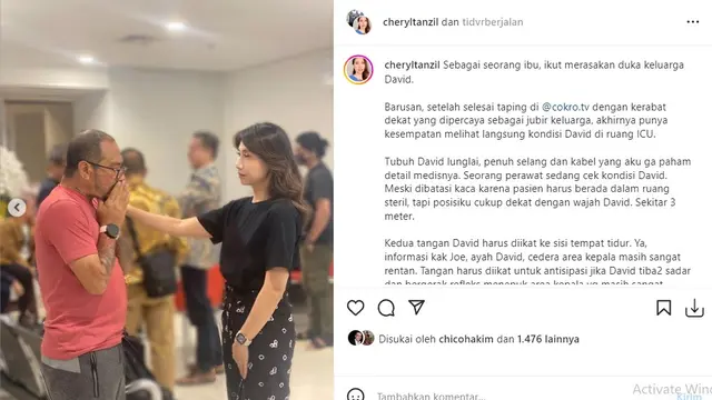 Cheryl Tanzil saat menjenguk David Latumahina (Foto: Instagram/@cheryltanzil)