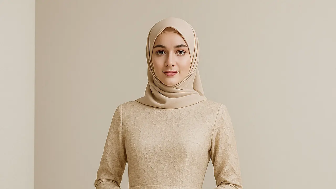Gamis Brokat Monochrome dengan Detail Applique