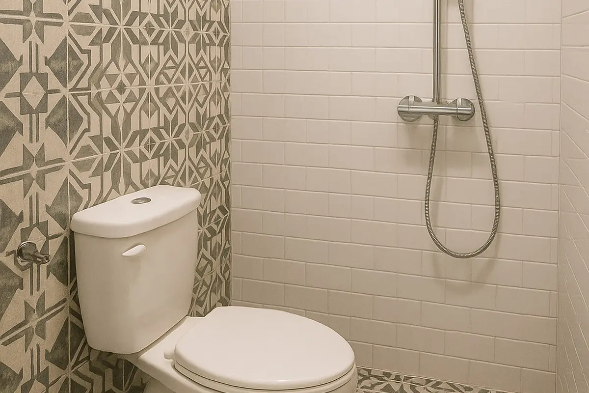 Desain Kamar Mandi Ukuran 1x1 dengan Kloset Duduk dan Shower (Image by ChatGPT)