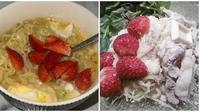 Potret Stroberi Jadi Campuran Makanan Berat. (Sumber: Twitter/@FOODFESS2 dan Twitter/@txtdrkuliner)