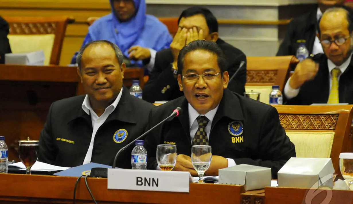 Seluruh perwakilan dari lembaga atau mitra kerja tampak hadir semua. Di antaranya Kepala Badan Narkotika Nasional Anang Iskandar, Jakarta, Rabu (3/9/2014) (Liputan6.com/Andrian M Tunay)
