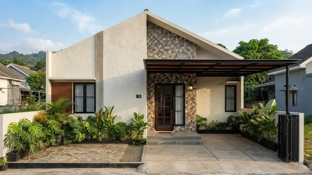 Model dinding dua tekstur untuk fasad rumah minimalis dengan desain dinding bertekstur dengan keramik
