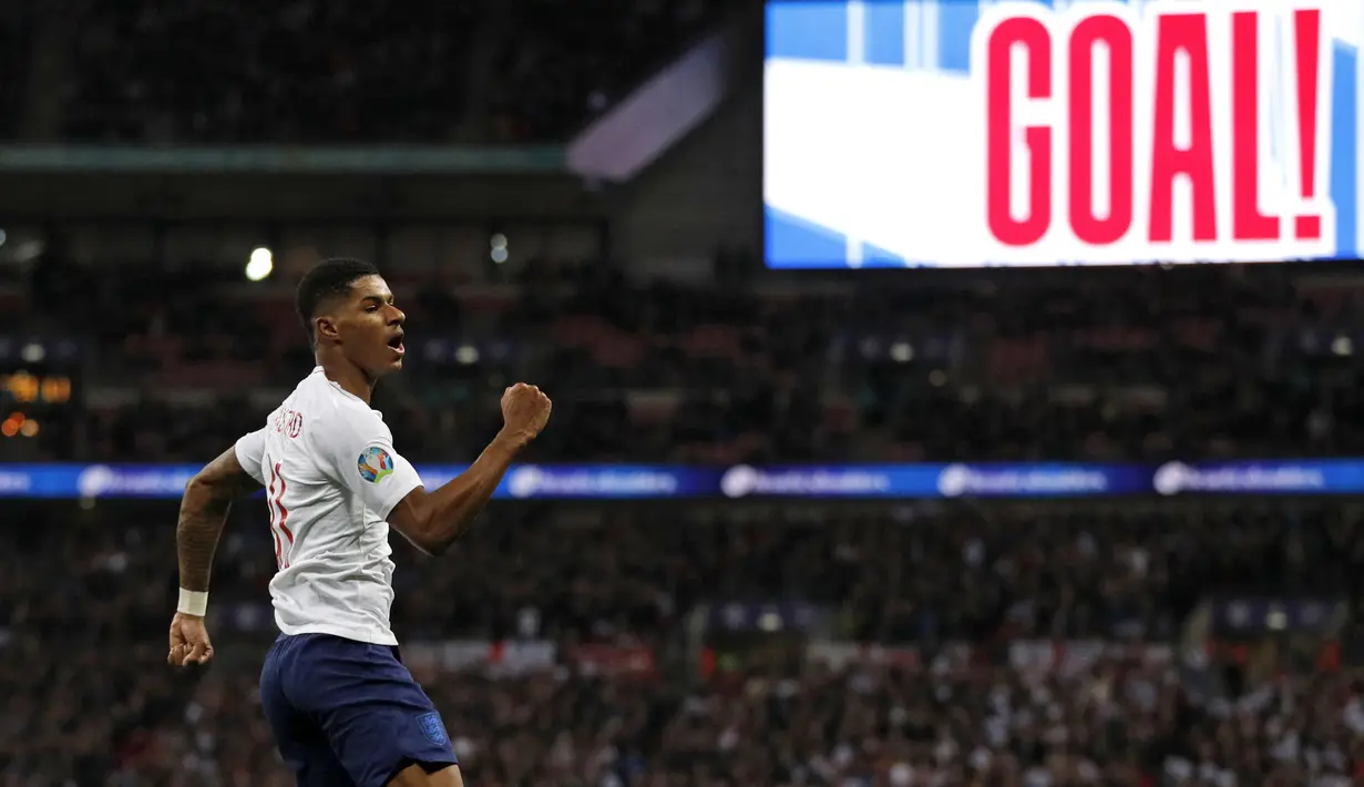 Marcus Rashford - Penampilannya yang cukup produktif dengan Setan Merah musim ini, membuat Rashford dipercaya mengisi lini serang Timnas asuhan Southgate. Musim ini ia berhasil membukukan 21 gol dan 15 assit dari 57 pertandingan di semua kompetisi. (Foto: AFP/Adrian Dennis)