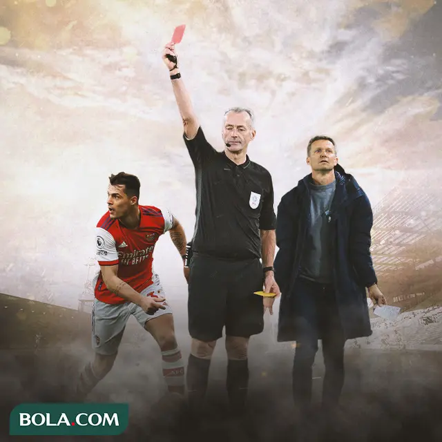 Ilustrasi - Wasit EPL Keluarin Kartu Merah Diapit Jesse Marsch, Granit Xhaka