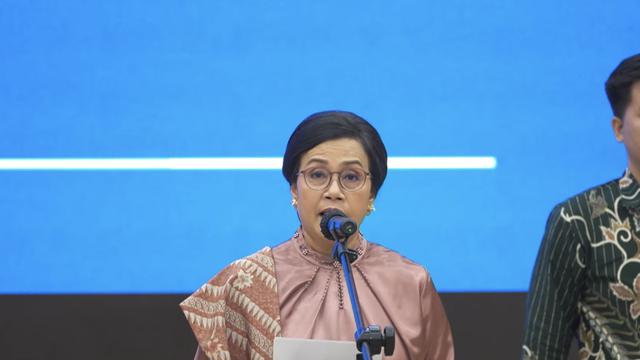 Sri Mulyani dalam sambutannya di acara Serah Terima Jabatan Menkeu di Kementerian Keuangan, Jakarta (9/9/2025). (Foto: Liputan6.com/Tira Santia)