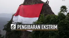 Menjelang HUT kemerdekaan RI ke-74, bendera Merah Putih terlihat dimana-mana. Termasuk sengaja dikibarkan di tempat-tempat ekstrim di Indonesia.
